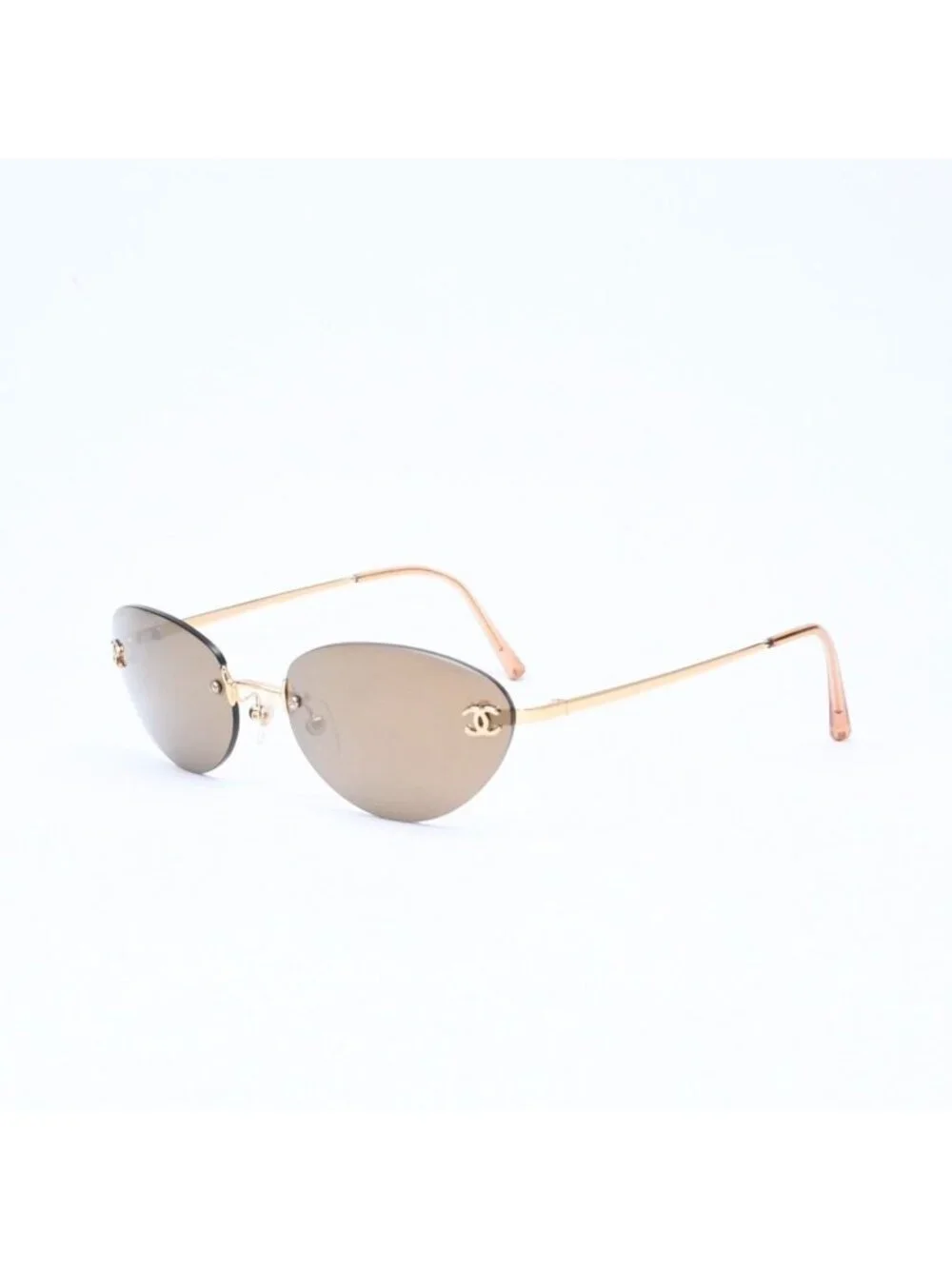 Chanel Rimless Sunglasses Eyewear CC Logo Gold